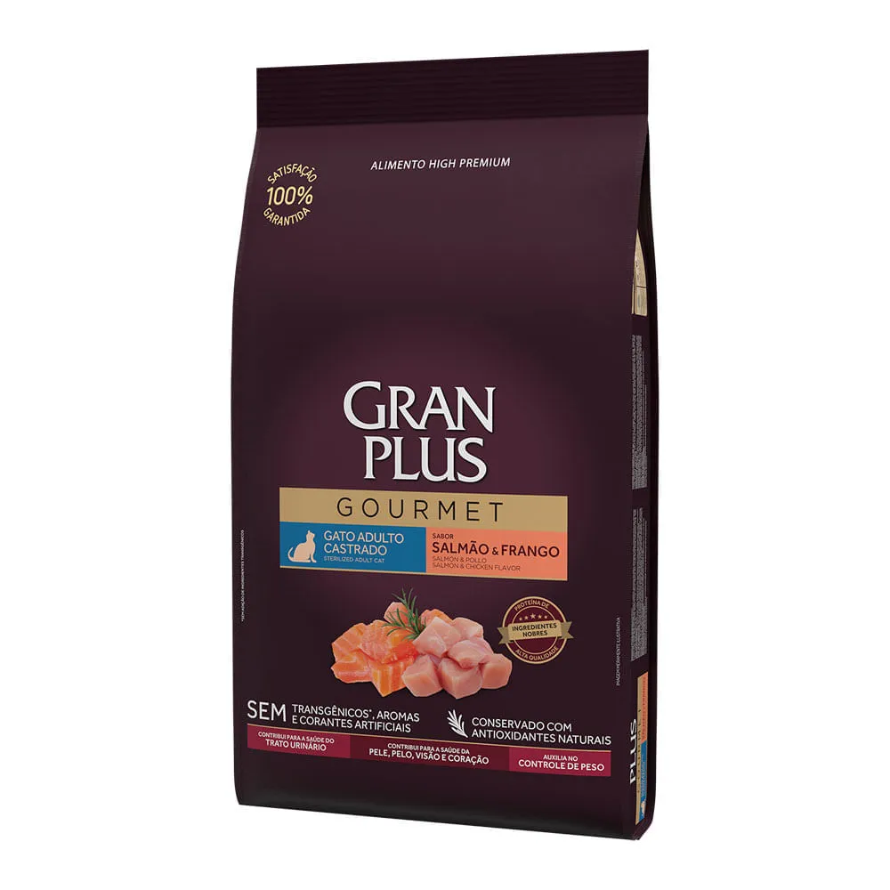 Ração GranPlus Gourmet Gatos Adultos Castrados Salmão e Frango — foto 2