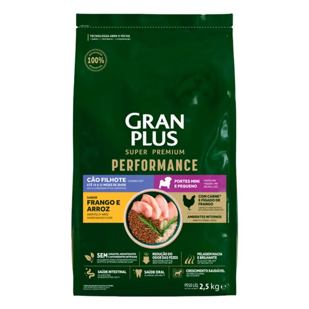 Ração GranPlus Performance Cães Filhotes Mini e Pequeno Frango e Arroz
