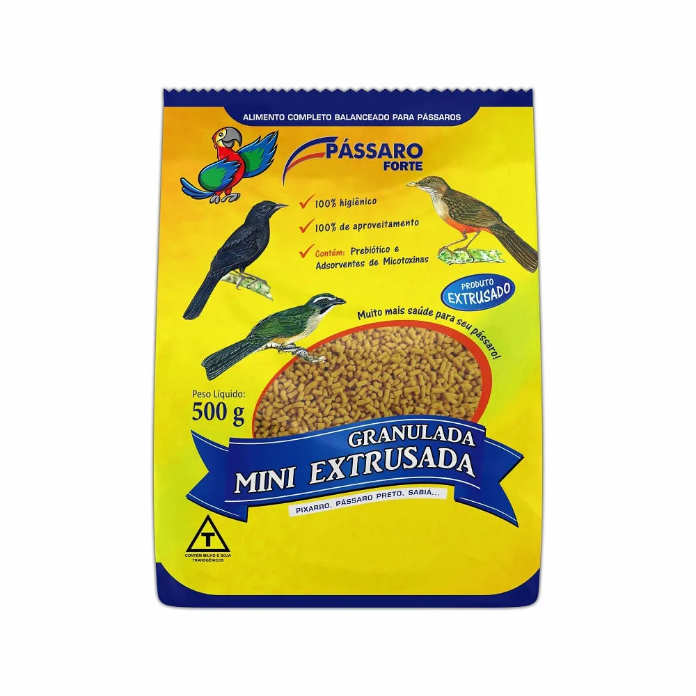 Ração Granulada Fina Mini Extrusada Pássaro Forte