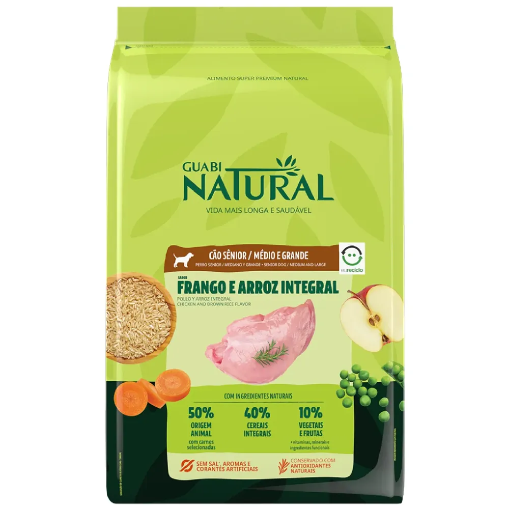 Ração Guabi Natural Cães Sênior Porte Médio e Grande Frango e Arroz Integral