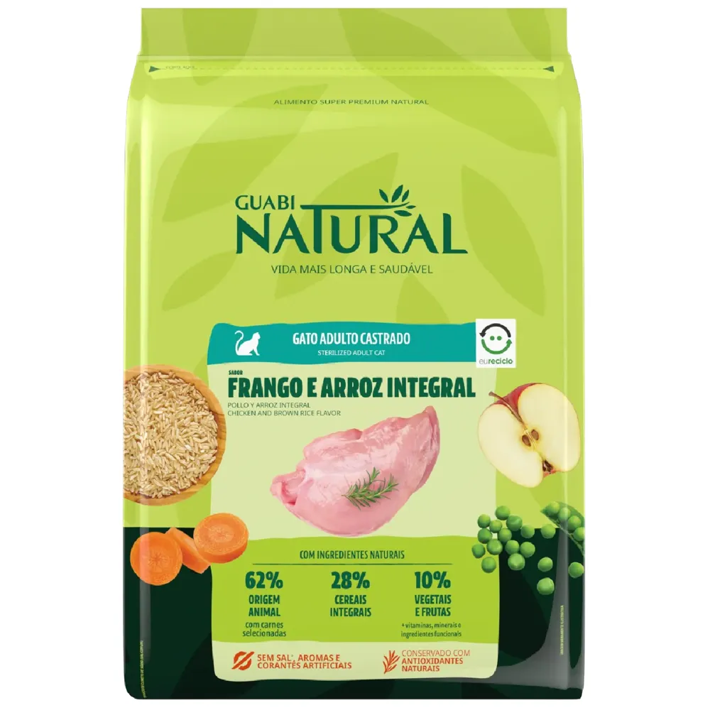 Ração Guabi Natural Gato Adulto Castrado Frango e Arroz Integral