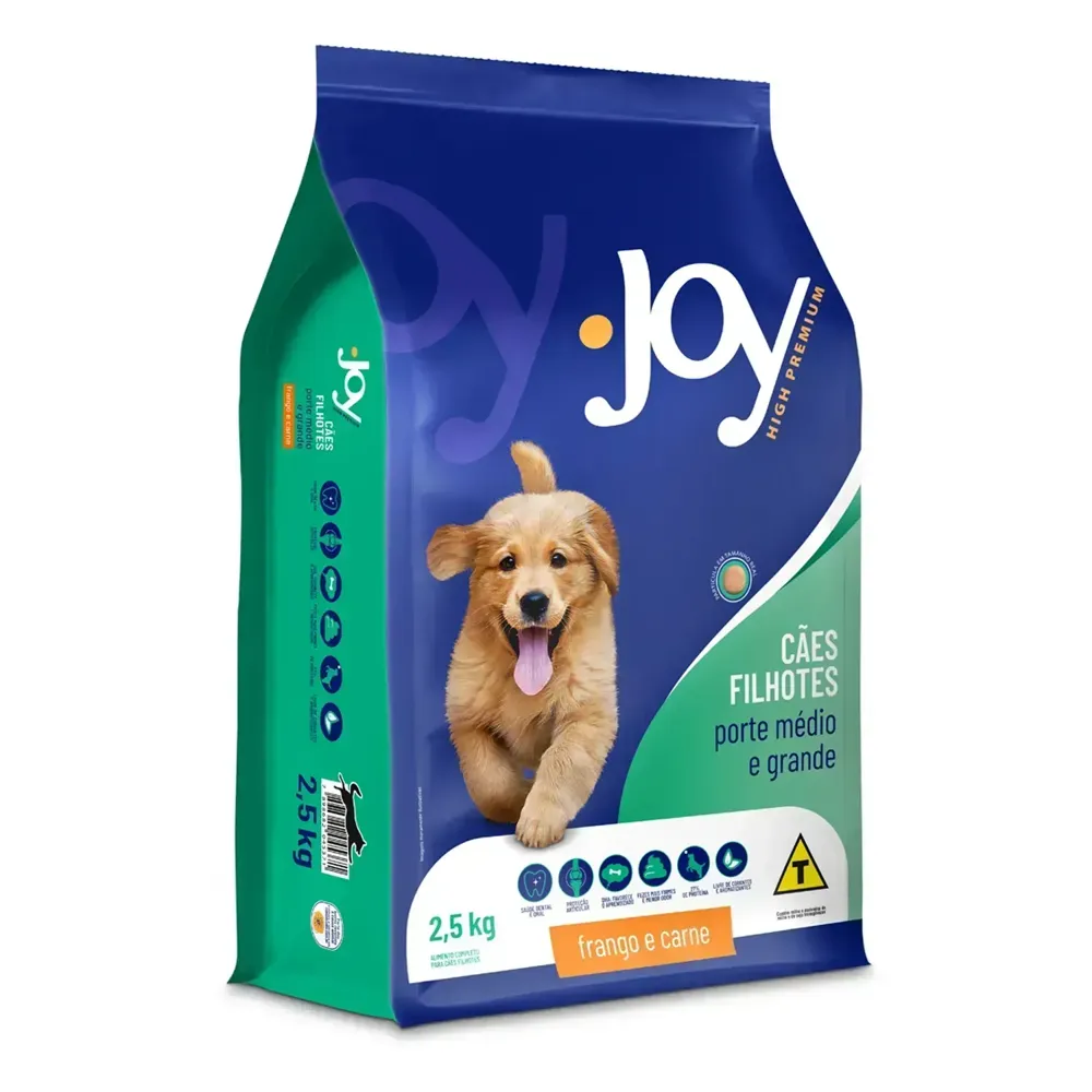 Ração Joy High Premium Cães Filhotes Raças Médias e Grandes Frango e Carne