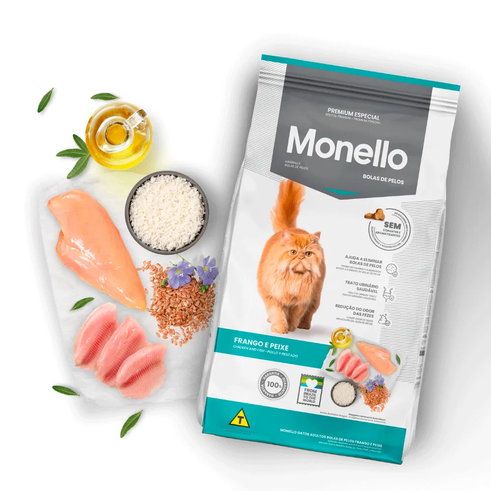 Ração Monello Gatos Adultos Bola de Pelo Frango e Peixe — foto 2