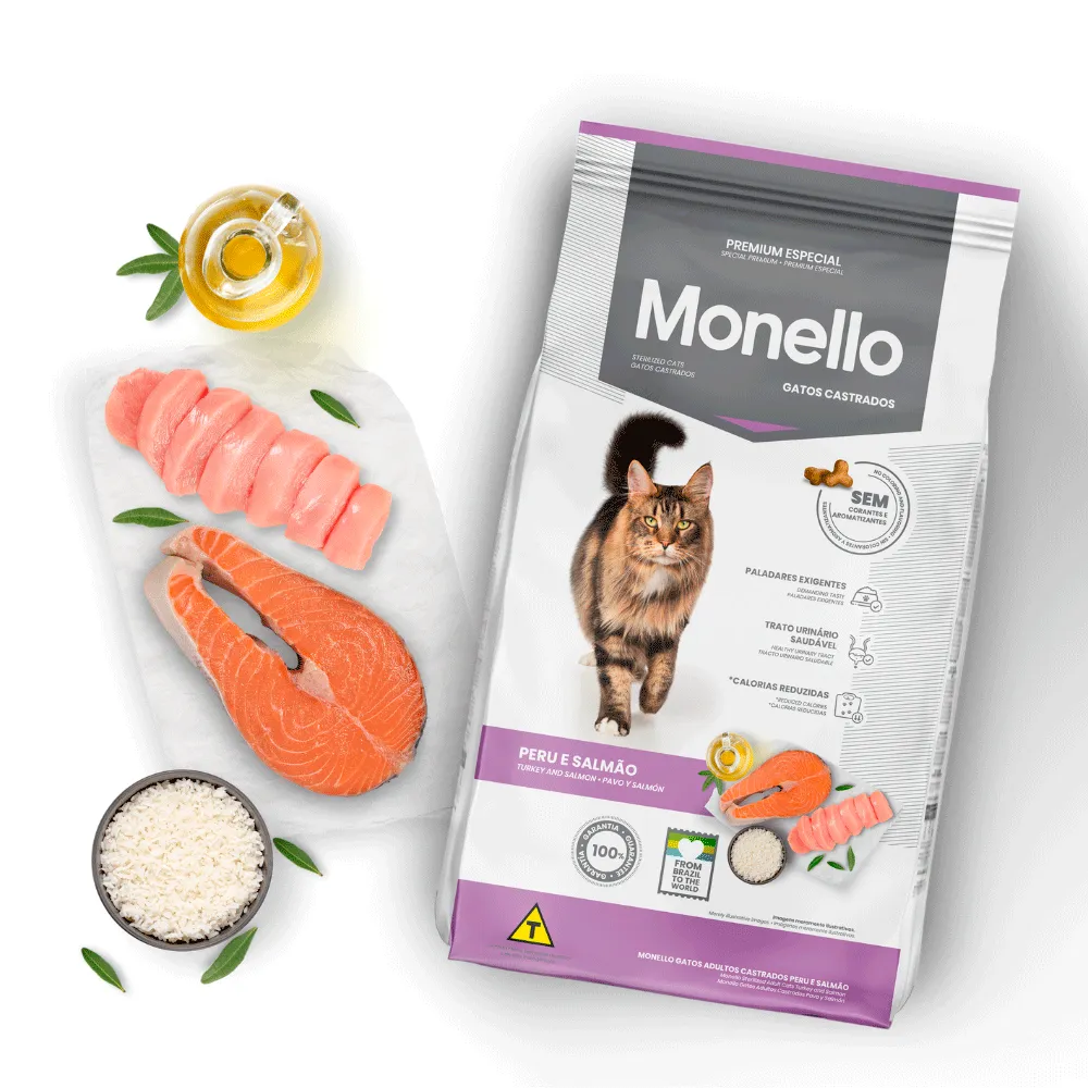 Ração Monello Gatos Adultos Castrados Peru e Salmão — foto 2