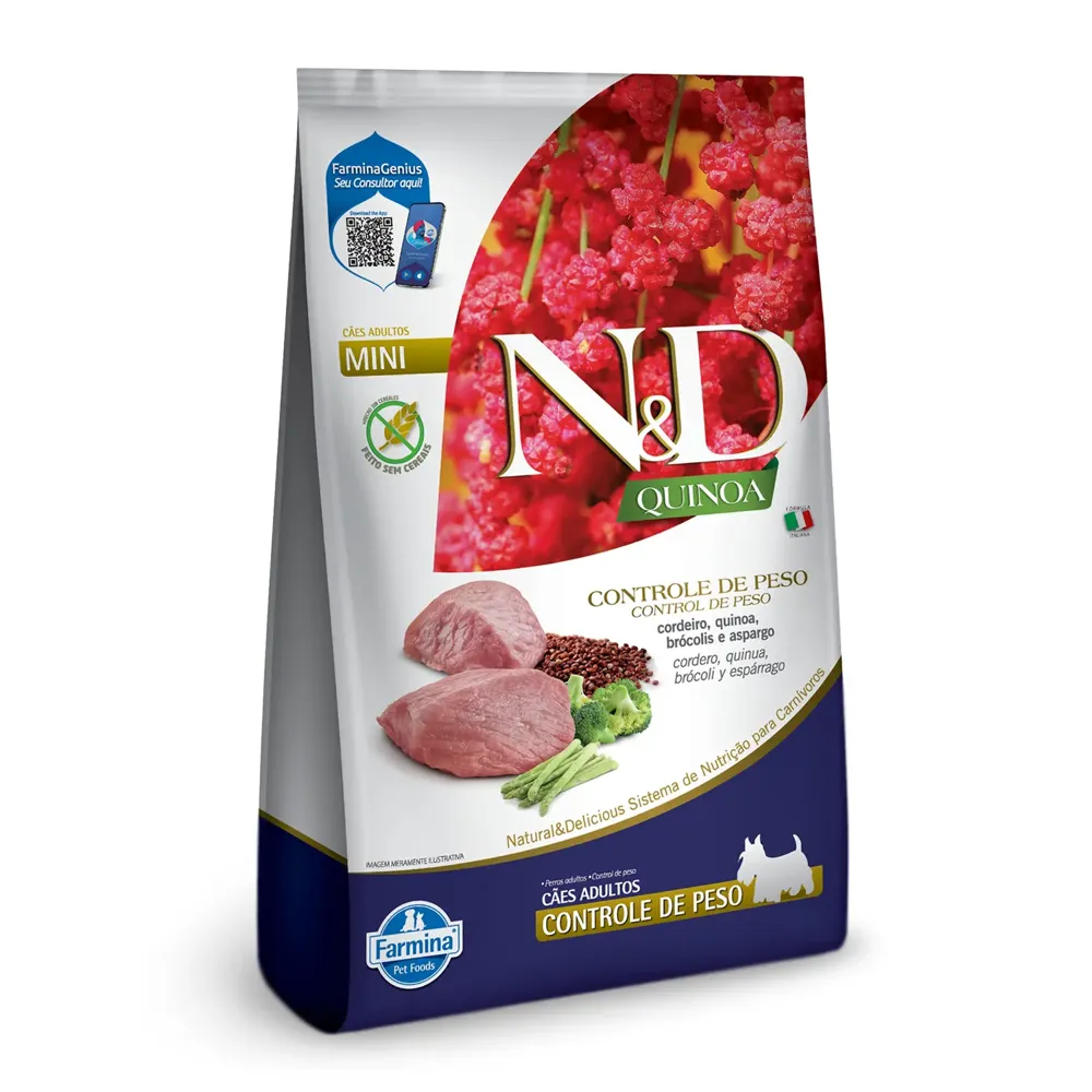 Ração N&D Quinoa Controle de Peso Cães Adultos Raças Mini Cordeiro