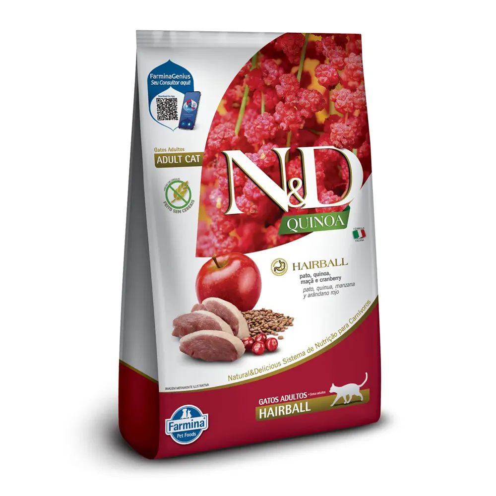 Ração N&D Quinoa Gatos Adultos Hairball Pato