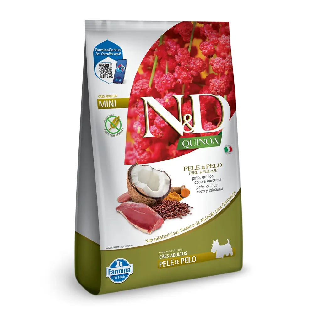Ração N&D Quinoa Pele e Pelo Cães Adultos Raças Mini Pato