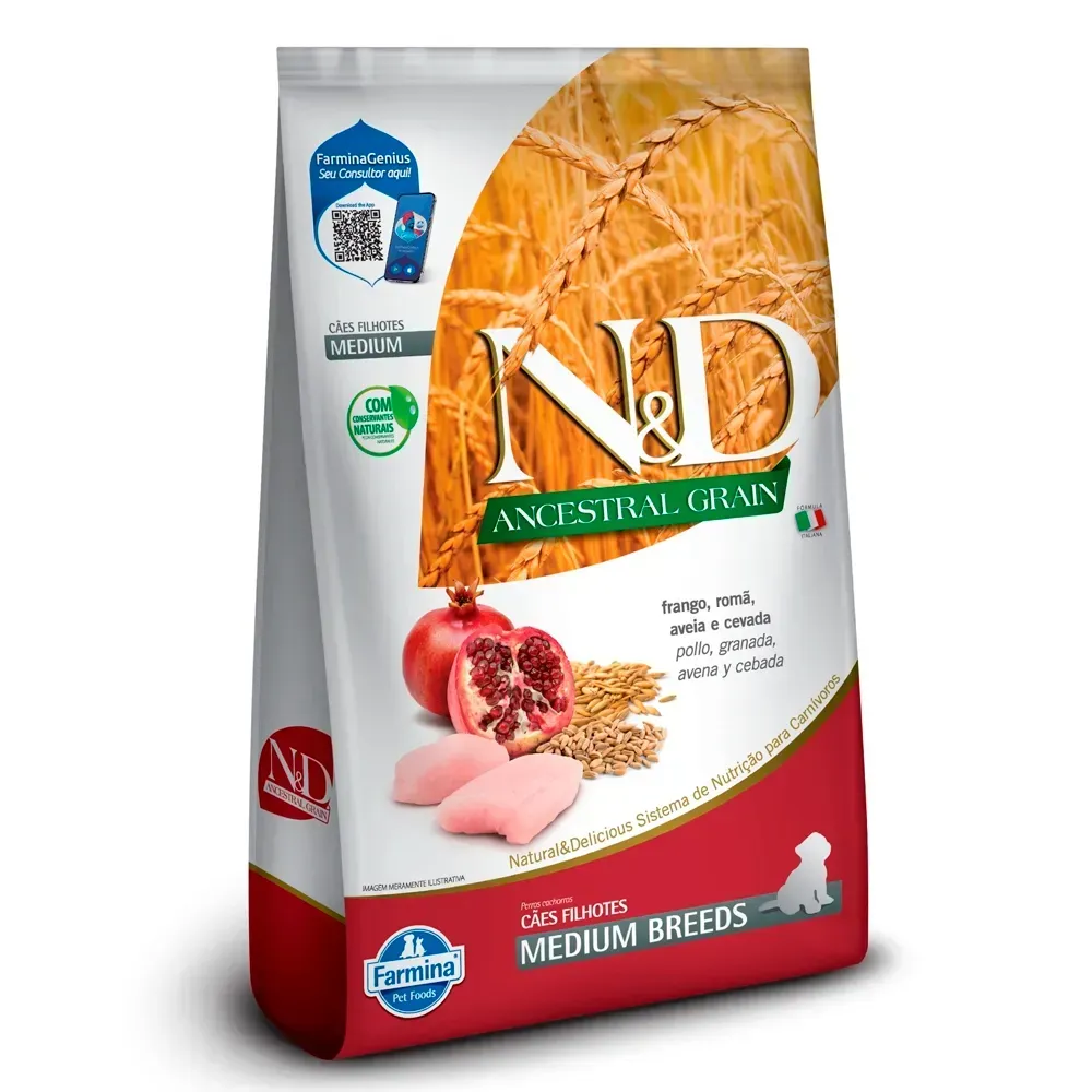Ração N&D Ancestral Grain Cães Puppy Medium Frango