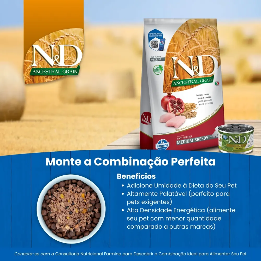 Ração N&D Ancestral Grain Cães Puppy Medium Frango — foto 4