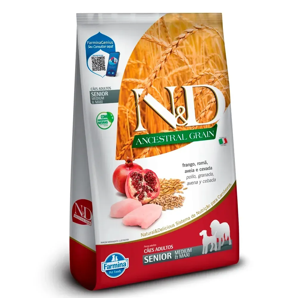 Ração N&D Ancestral Grain Cães Sênior Medium e Maxi Frango