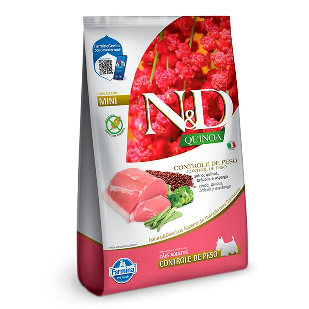 Ração N&D Quinoa Controle de Peso Cães Adultos Raças Mini e Pequenas Suíno