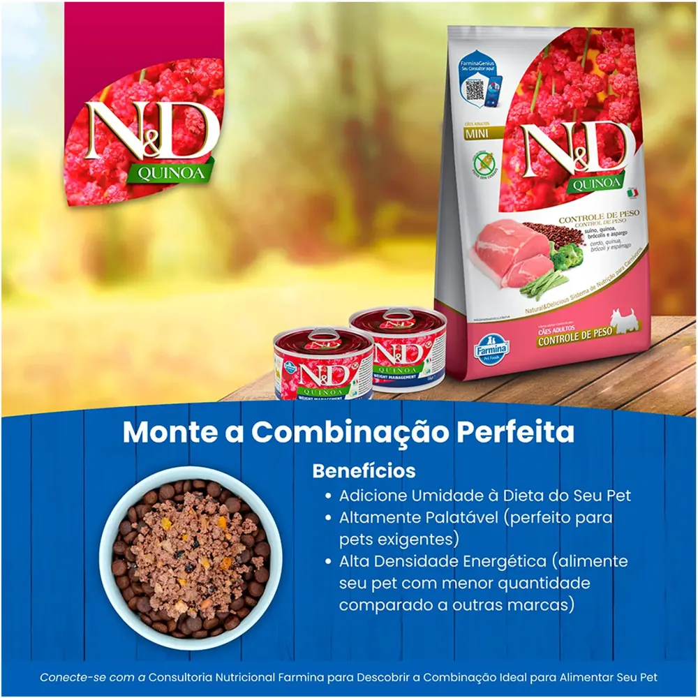 Ração N&D Quinoa Controle de Peso Cães Adultos Raças Mini e Pequenas Suíno — foto 6