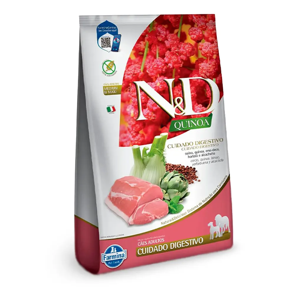 Ração N&D Quinoa Cuidado Digestivo Cães Raças Médias e Grandes Suíno