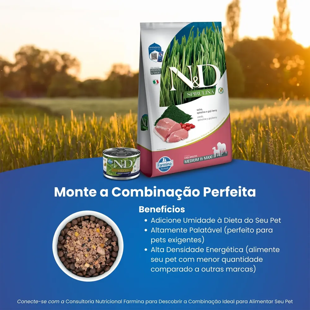 Ração N&D Spirulina Cães Adultos Medium e Maxi Suíno — foto 5