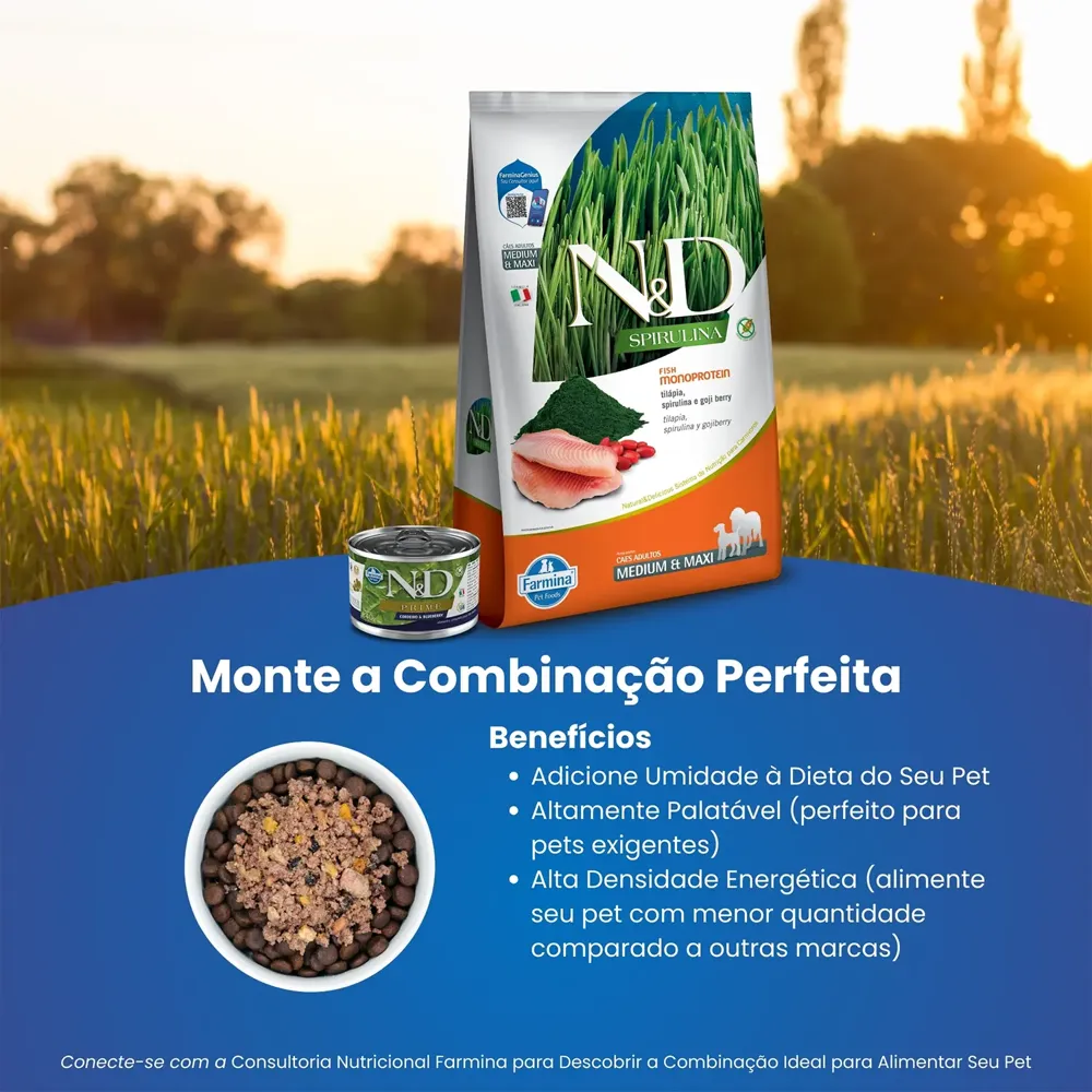 Ração N&D Spirulina Cães Adultos Medium e Maxi Tilápia — foto 5