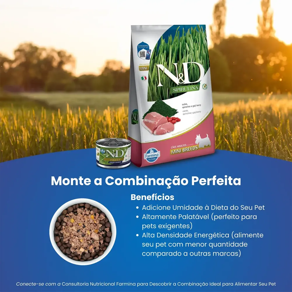 Ração N&D Spirulina Cães Adultos Mini Suíno — foto 5