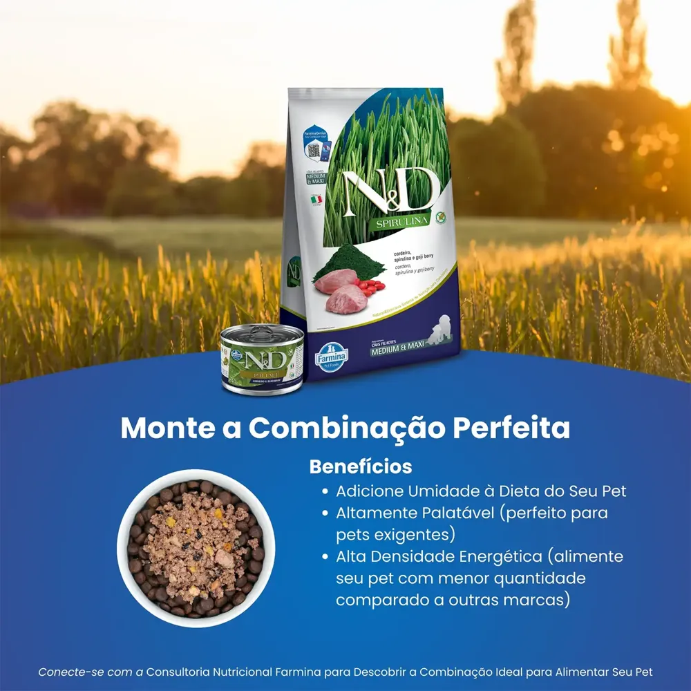 Ração N&D Spirulina Cães Puppy Medium e Maxi Cordeiro — foto 5