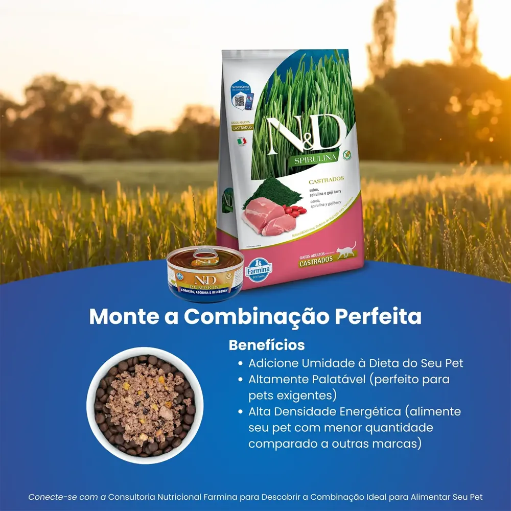 Ração N&D Spirulina Gatos Adultos Castrados Suíno — foto 5