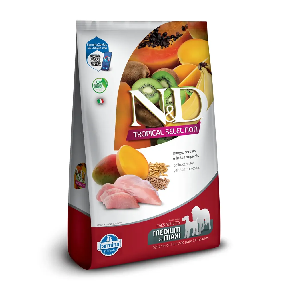 Ração N&D Tropical Selection Cães Adultos Medium e Maxi Frango