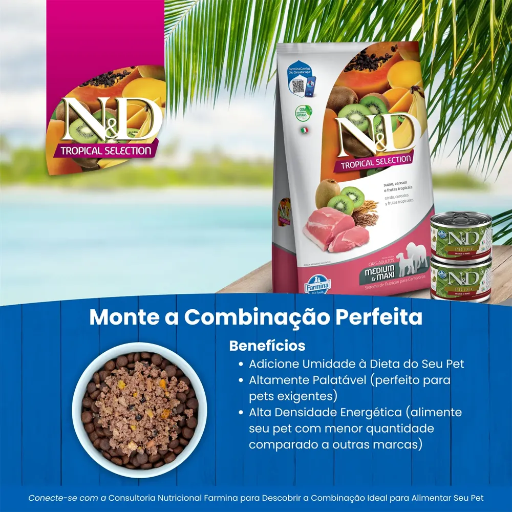 Ração N&D Tropical Selection Cães Adultos Medium e Maxi Suíno — foto 5