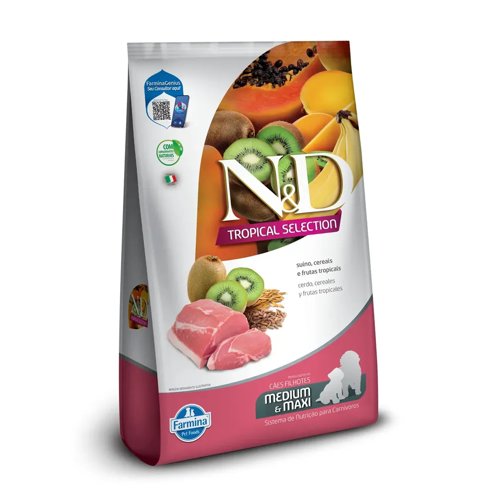 Ração N&D Tropical Selection Cães Puppy Medium e Maxi Suíno