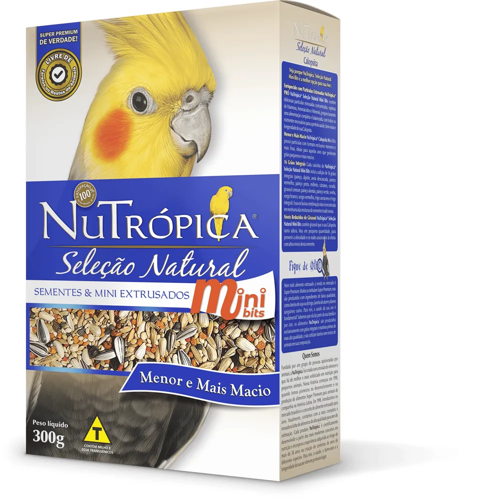 Ração Nutrópica para Calopsita Seleção Natural Sementes e Extrusado Mini Bits