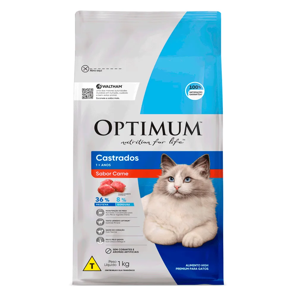 Ração Optimum para Gatos Adultos Castrados Carne — foto 2