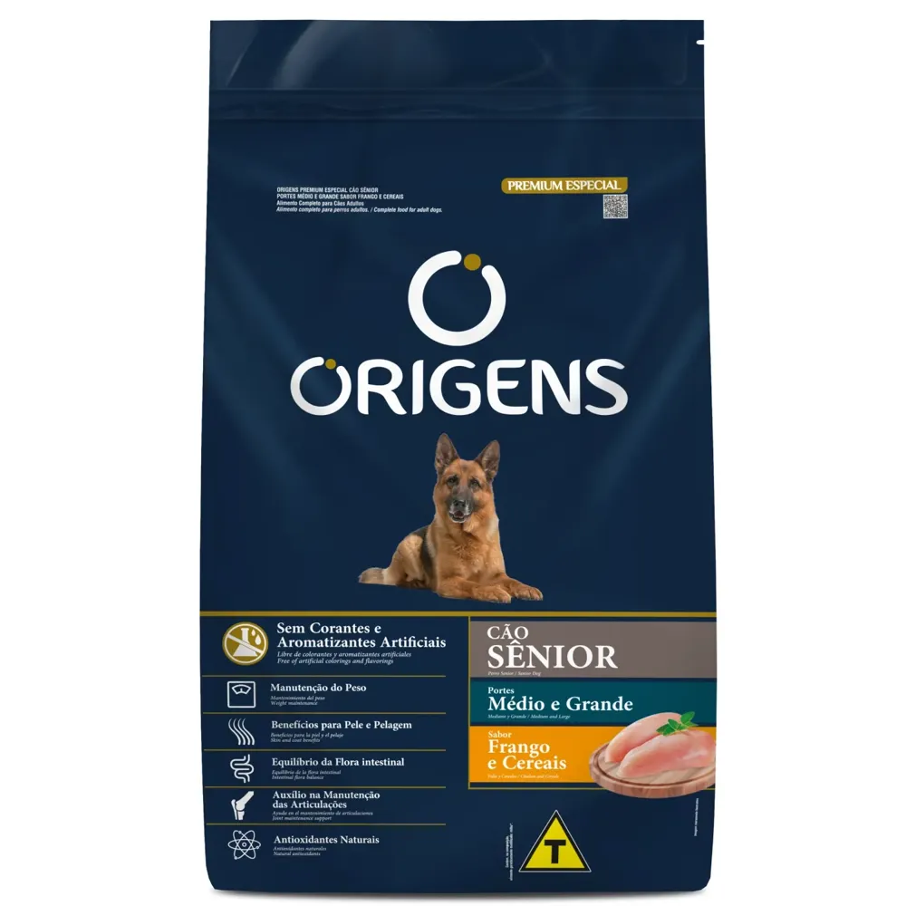 Ração Origens Cães Sênior Médio e Grande Frango e Cereais
