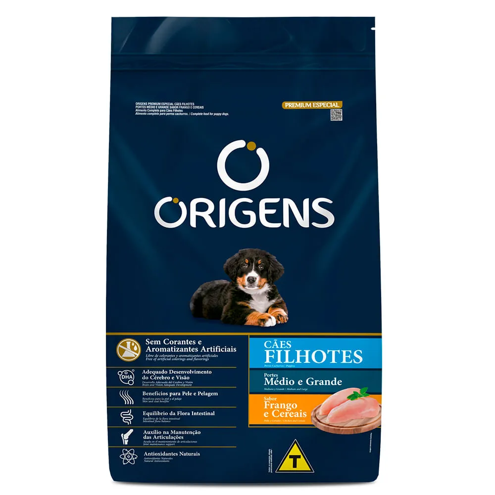 Ração Origens Cães Filhotes Médio e Grande Frango e Cereais