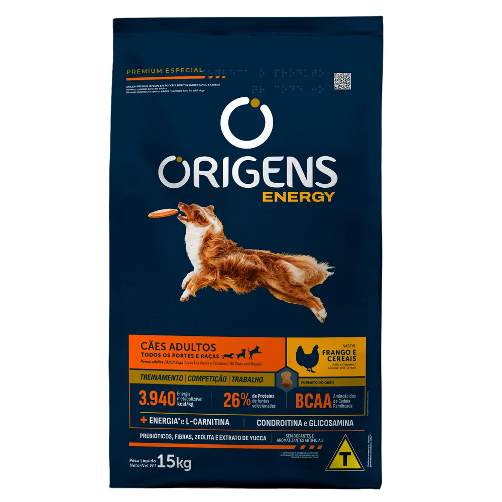 Ração Origens Energy Cães Adultos Frango e Cereais