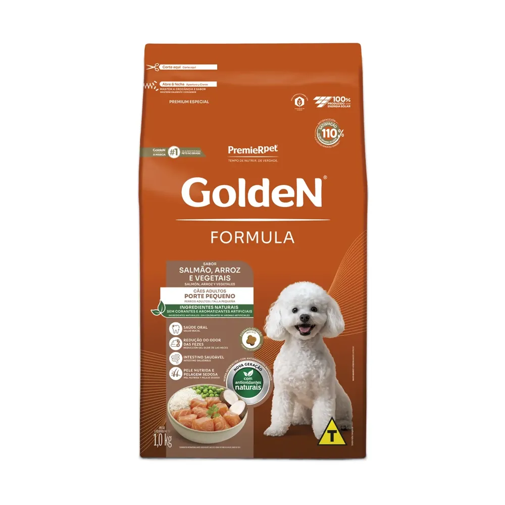 Ração Golden Fórmula Cães Adultos Raças Pequenas Salmão, Arroz e Vegetais