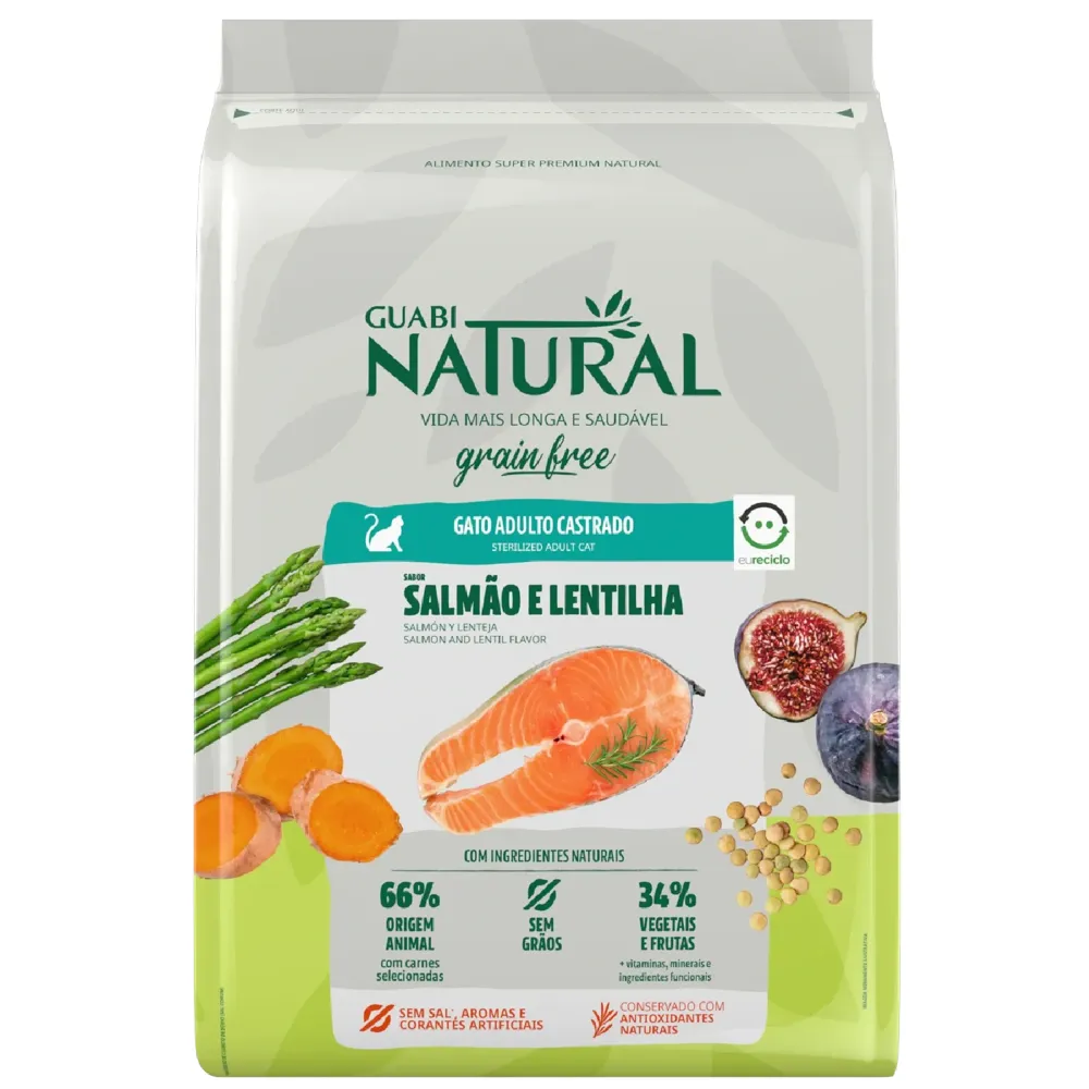 Ração Guabi Natural Grain Free Gatos Castrados Salmão e Lentilha