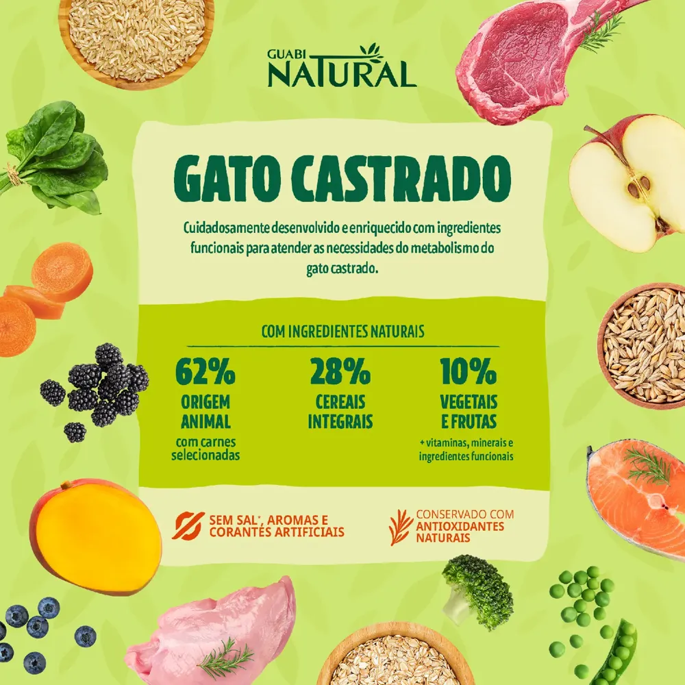 Ração Guabi Natural Gatos Adultos Castrados Salmão e Cevada — foto 5