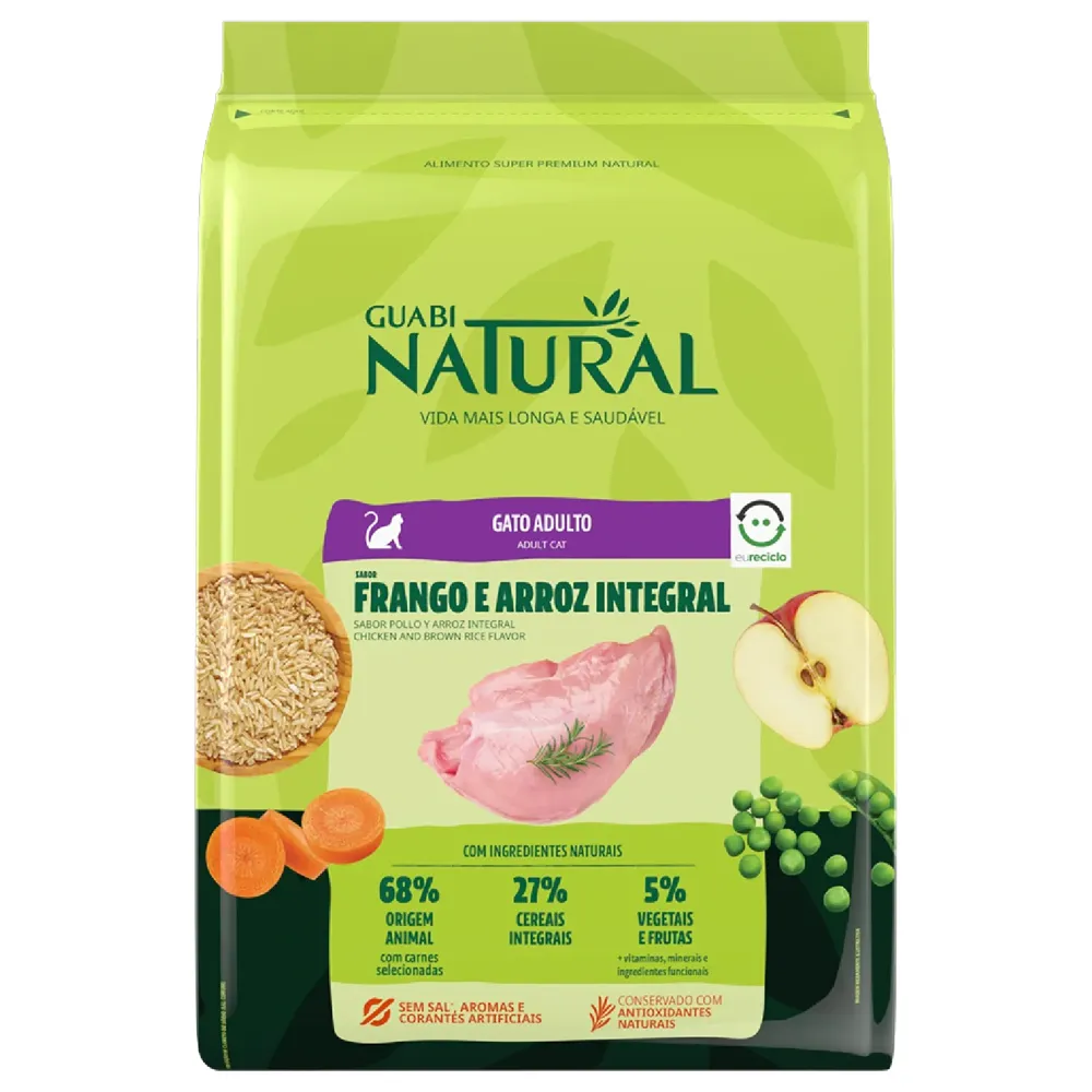 Ração Guabi Natural Gatos Adultos Frango e Arroz Integral
