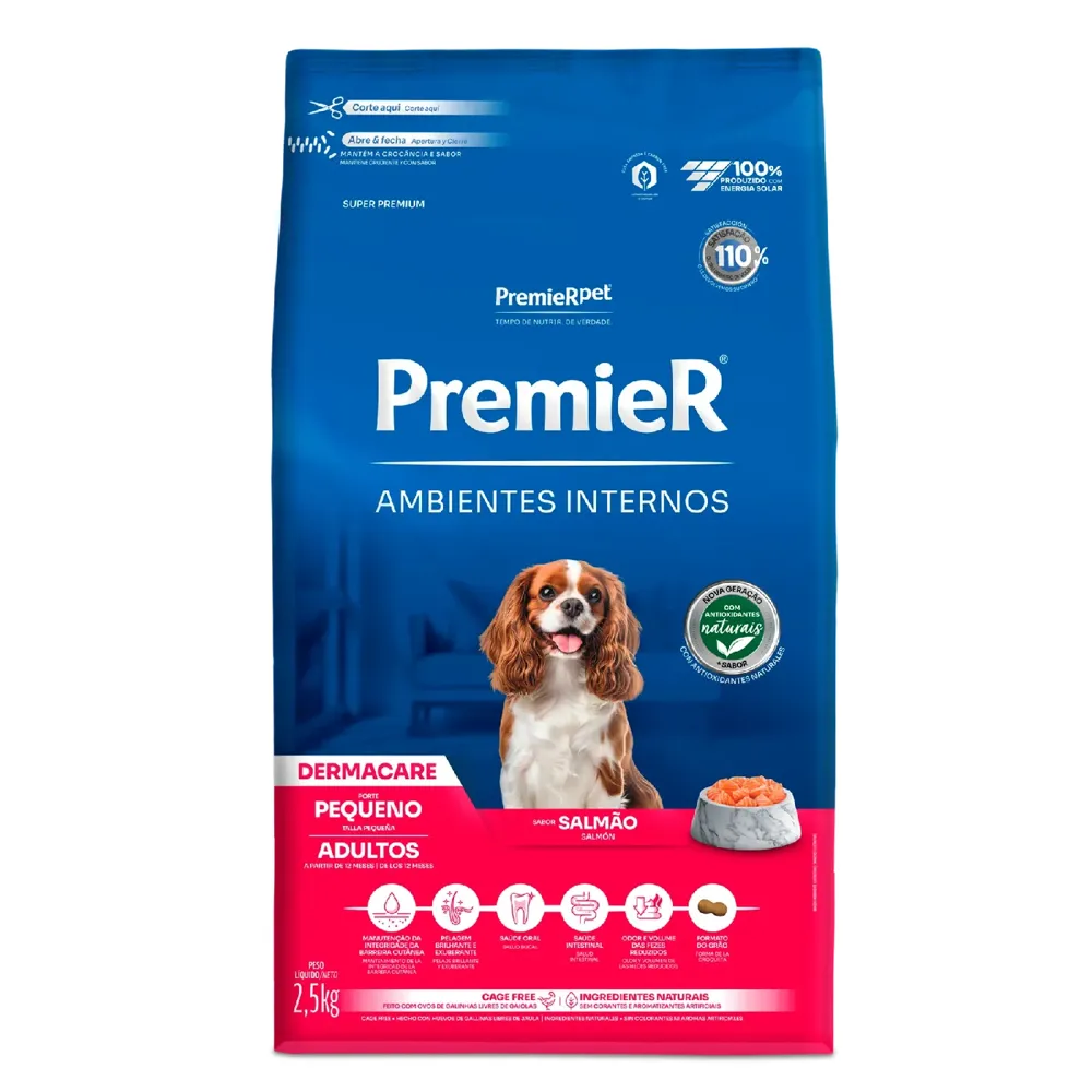 Ração Premier Ambientes Internos Dermacare Cães Adultos Raças Pequenas Salmão — foto 4