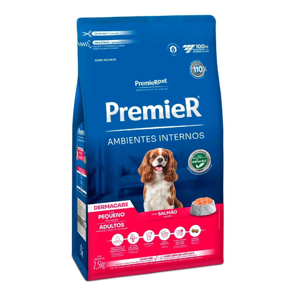 Ração Premier Ambientes Internos Dermacare Cães Adultos Raças Pequenas Salmão — foto 5