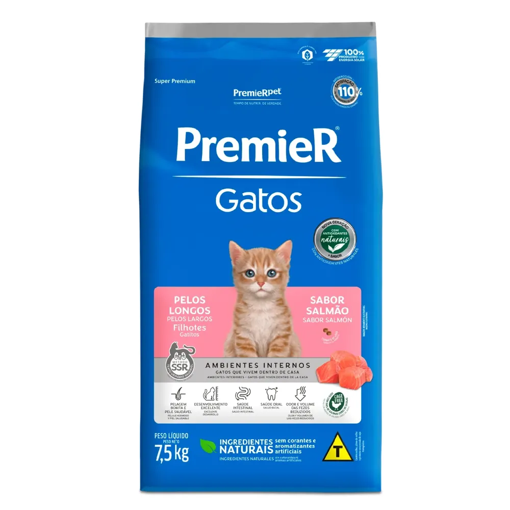 Ração Premier Ambientes Internos Gatos Filhotes Pelos Longos Salmão — foto 3
