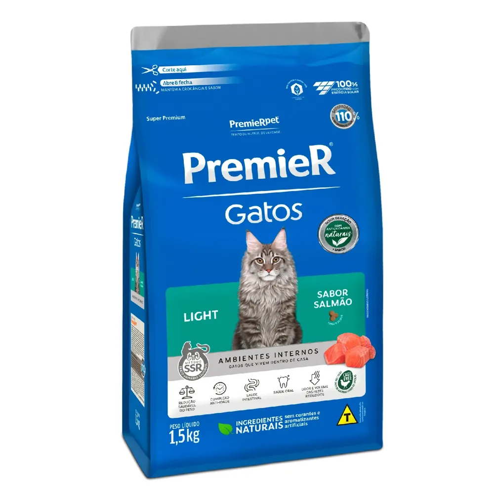Ração Premier Ambientes Internos Light Gatos Adultos Salmão — foto 2