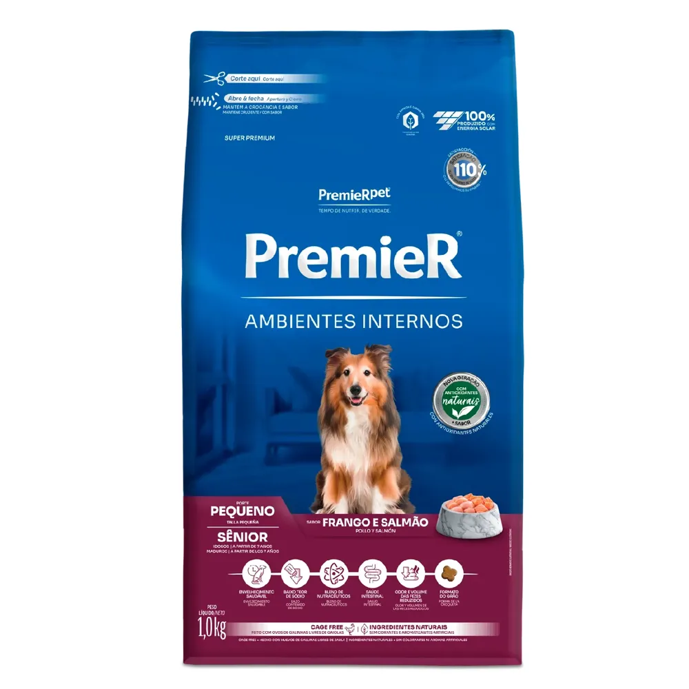 Ração Premier Ambientes Internos Cães Sênior Porte Pequeno Frango e Salmão