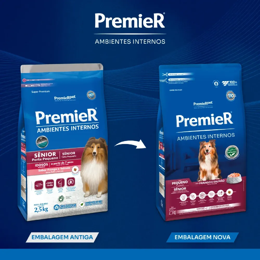 Ração Premier Ambientes Internos Cães Sênior Porte Pequeno Frango e Salmão — foto 3