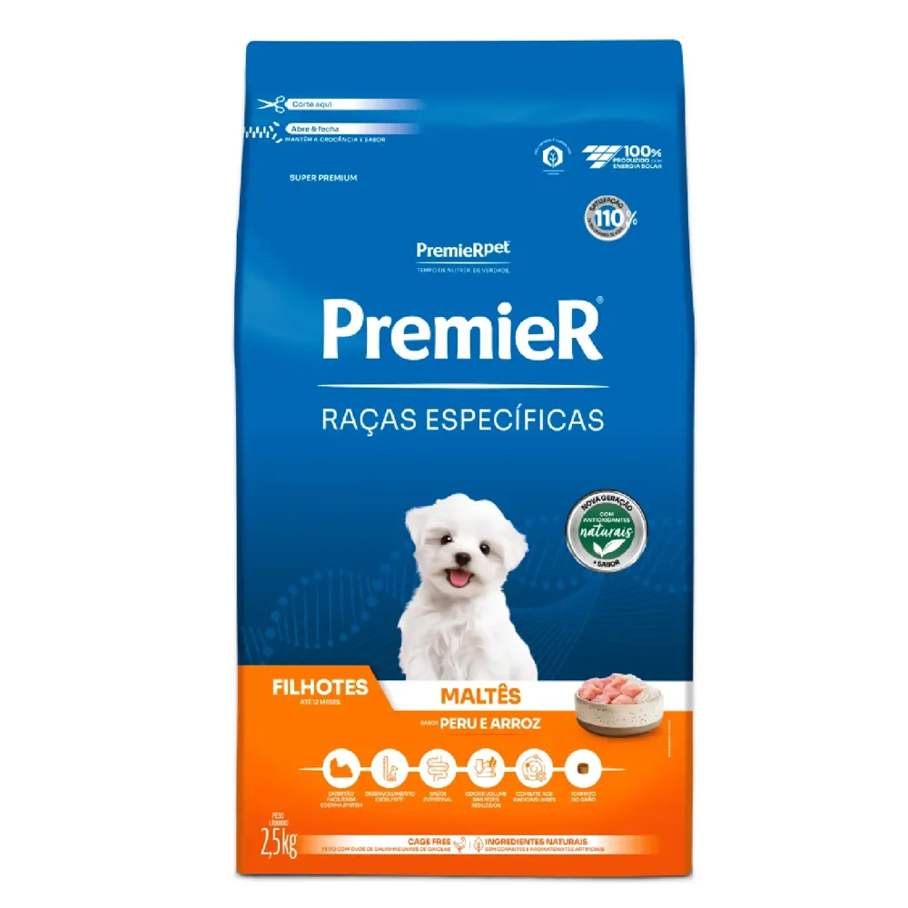 Ração Premier Raças Específicas Maltês Filhotes Peru e Arroz