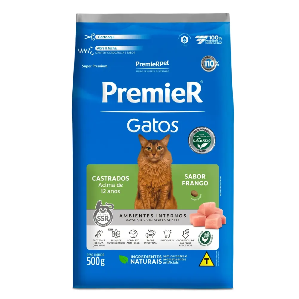Ração Premier Ambientes Internos Gatos Adultos Castrados +12 anos