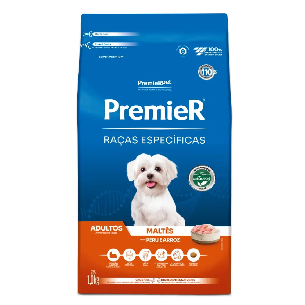 Ração Premier Raças Específicas Maltês Adultos Peru e Arroz