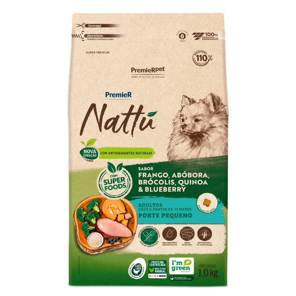 Ração Premier Nattu Cães Adultos Pequeno Porte Abóbora