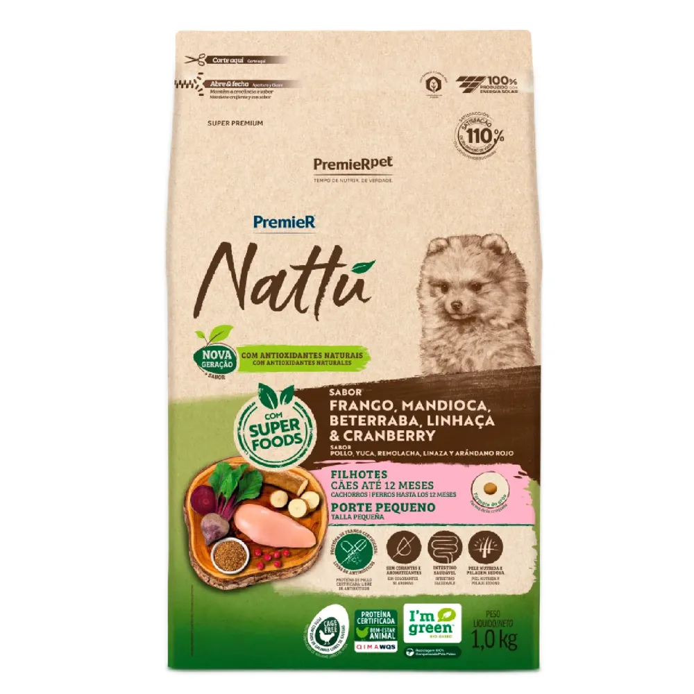 Ração Premier Nattu Cães Filhotes Pequeno Porte Mandioca