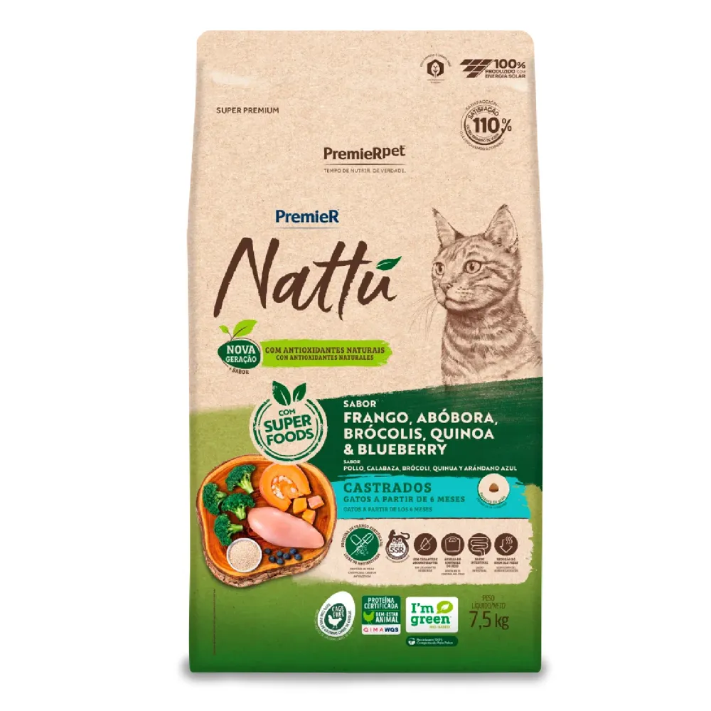 Ração Premier Nattu Gatos Adultos Castrados Abóbora — foto 3