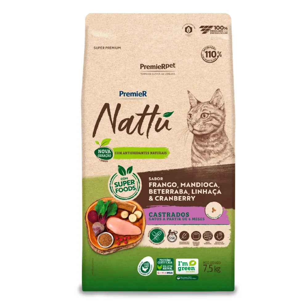 Ração Premier Nattu Gatos Adultos Castrados Mandioca — foto 3