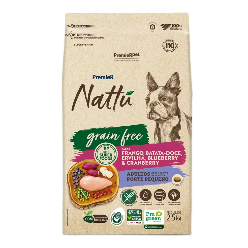 Ração Premier Nattu Grain Free Cães Adultos Porte Pequeno Frango
