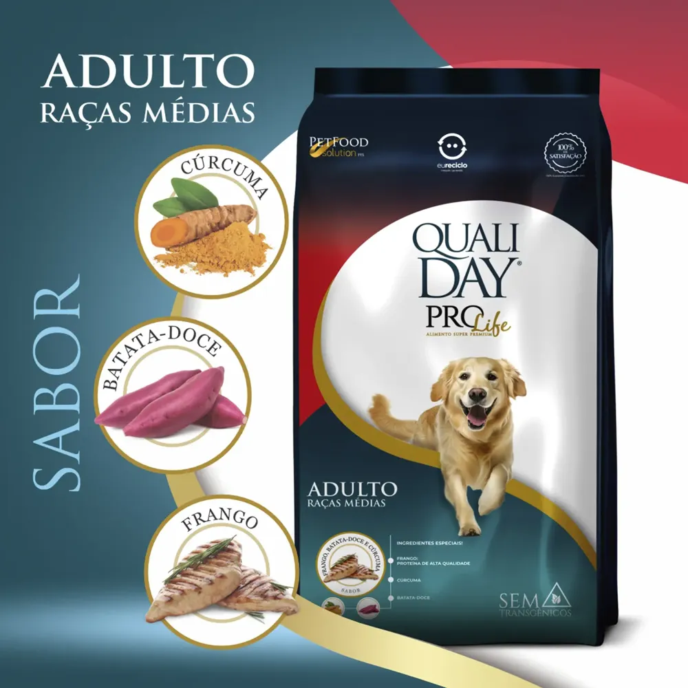 Ração Qualiday Pro Life Cães Adultos Raças Médias e Grandes Frango, Batata Doce e Cúrcuma — foto 2