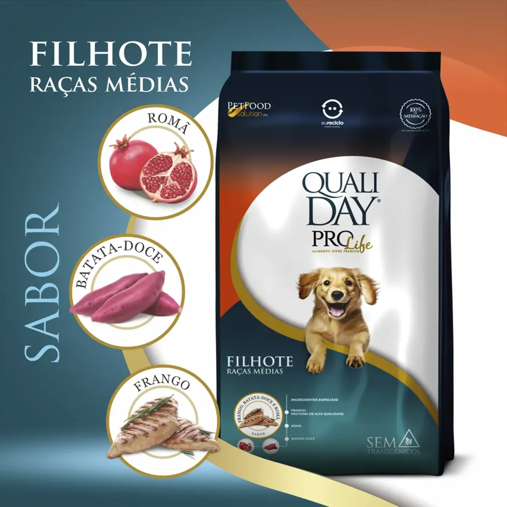 Ração Qualiday Pro Life Cães Filhotes Raças Médias e Grandes Frango, Batata Doce e Romã — foto 2